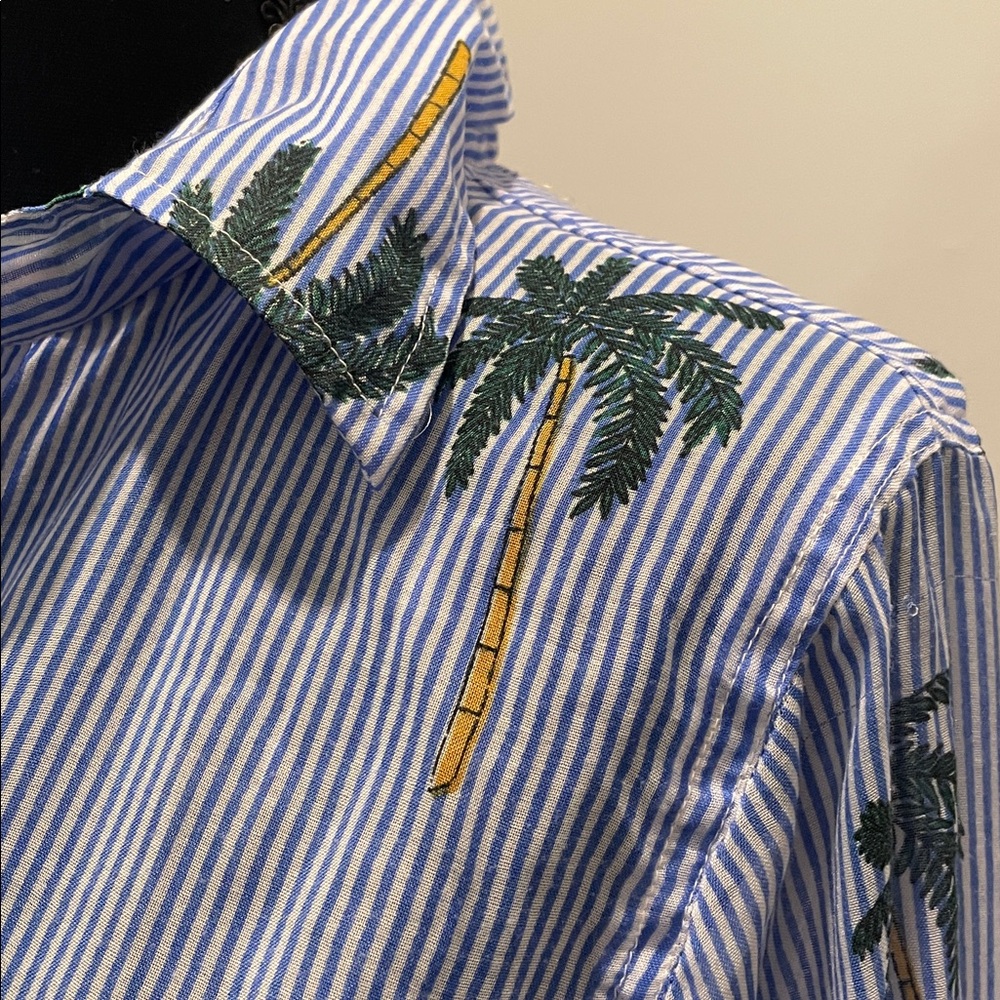 Violet Sky Overshirt Coverup Tunic Size S Blue White Stripes Tropical Vacation - Picture 11 of 13